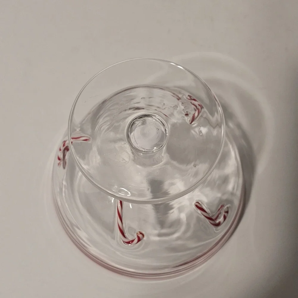 Holiday Candy‎ Cane Glass Dessert Bowl Red Rim Footed Christmas Ice Cream Cup
